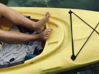 Outdoor Kayak Jerk — Canadian Guy Strips, Strokes, and Floats Away